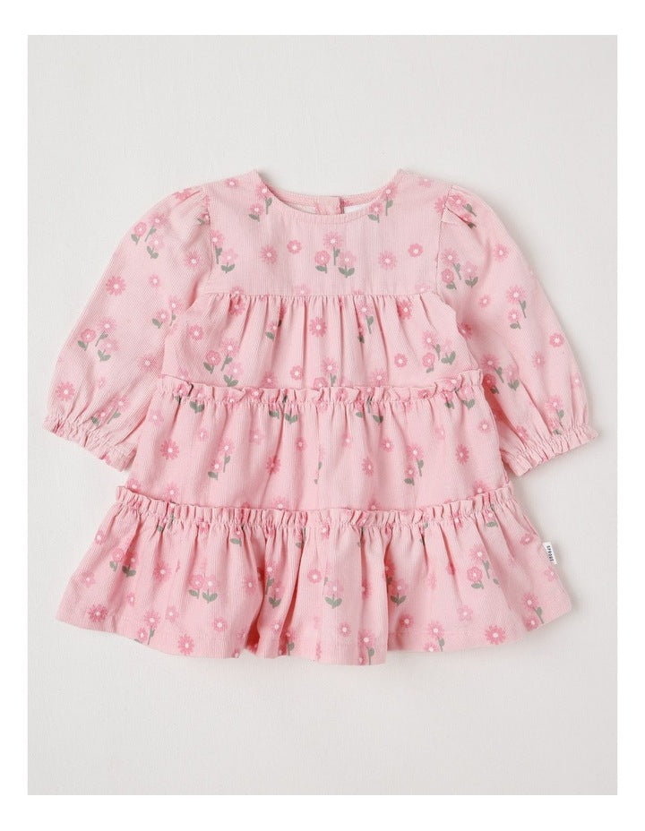 Baby Cord Tiered Dress in Blush