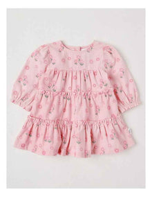 Baby Cord Tiered Dress in Blush