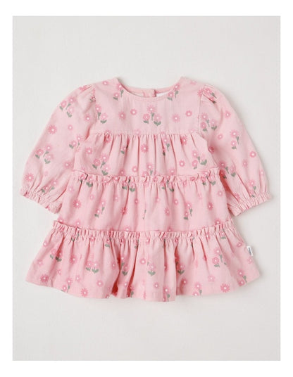 Baby Cord Tiered Dress in Blush