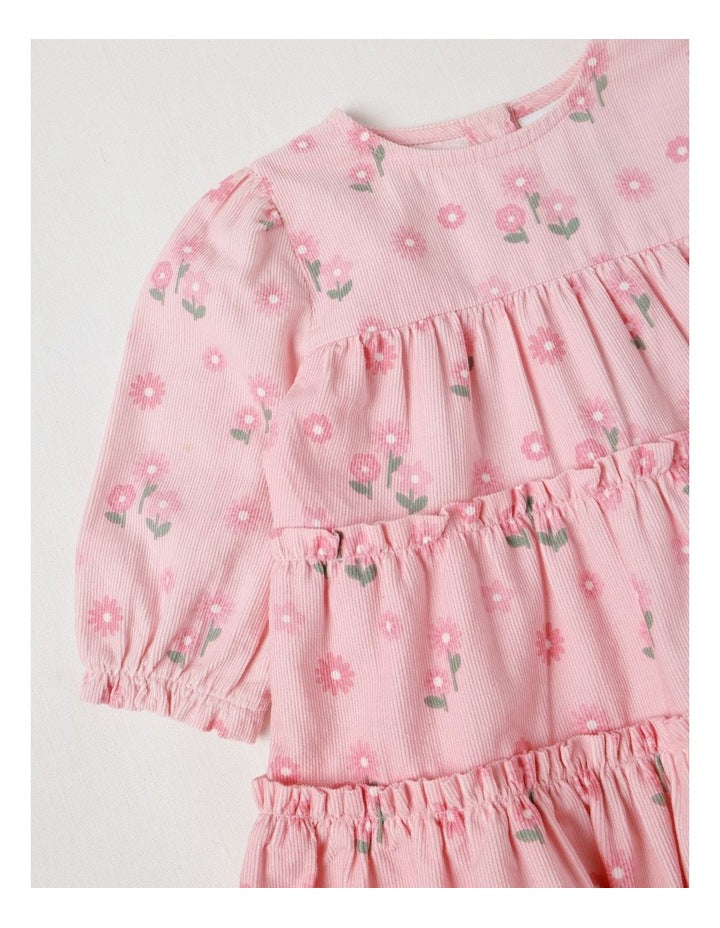 Baby Cord Tiered Dress in Blush