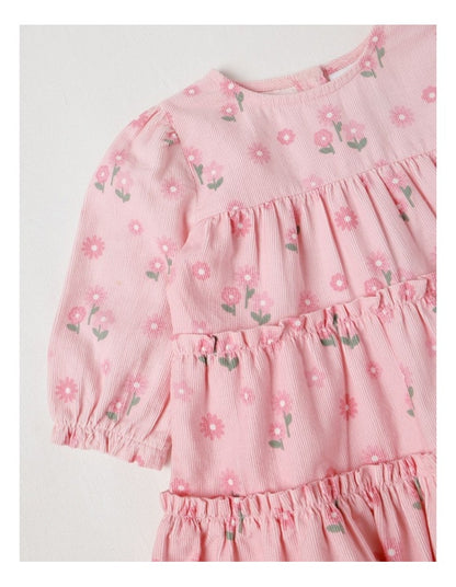 Baby Cord Tiered Dress in Blush