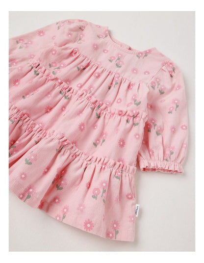 Baby Cord Tiered Dress in Blush