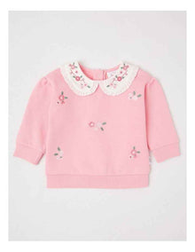Embroidered Collar Sweat Top in Pale Pink