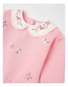 Embroidered Collar Sweat Top in Pale Pink
