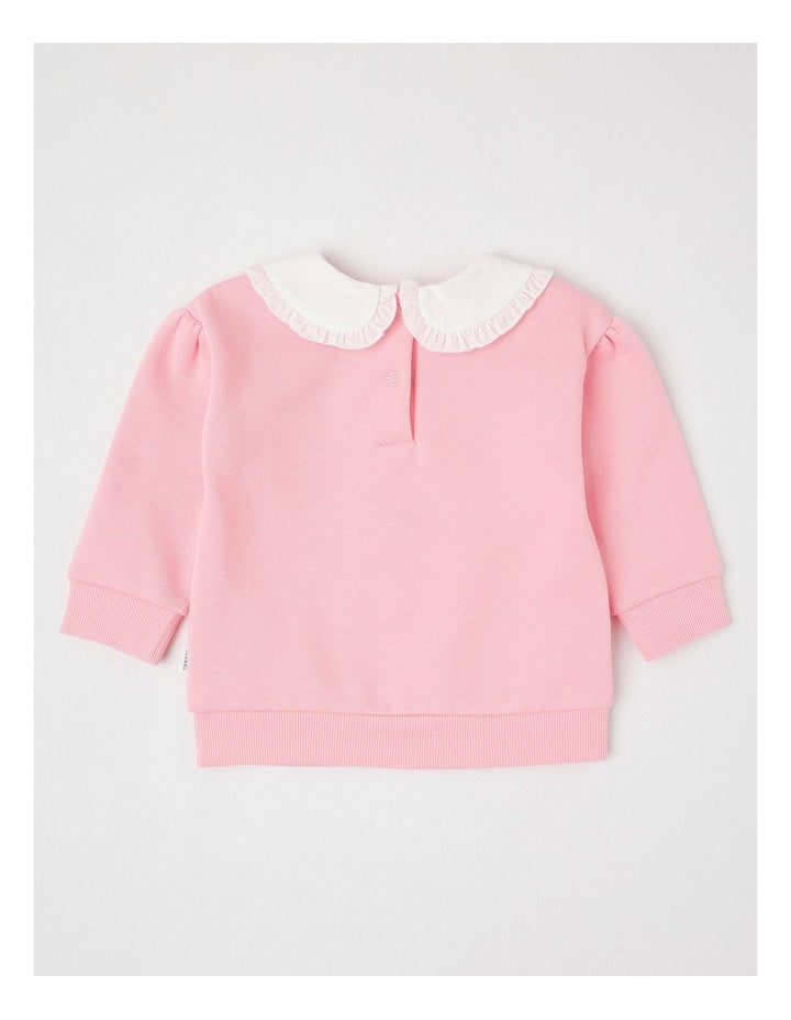 Embroidered Collar Sweat Top in Pale Pink
