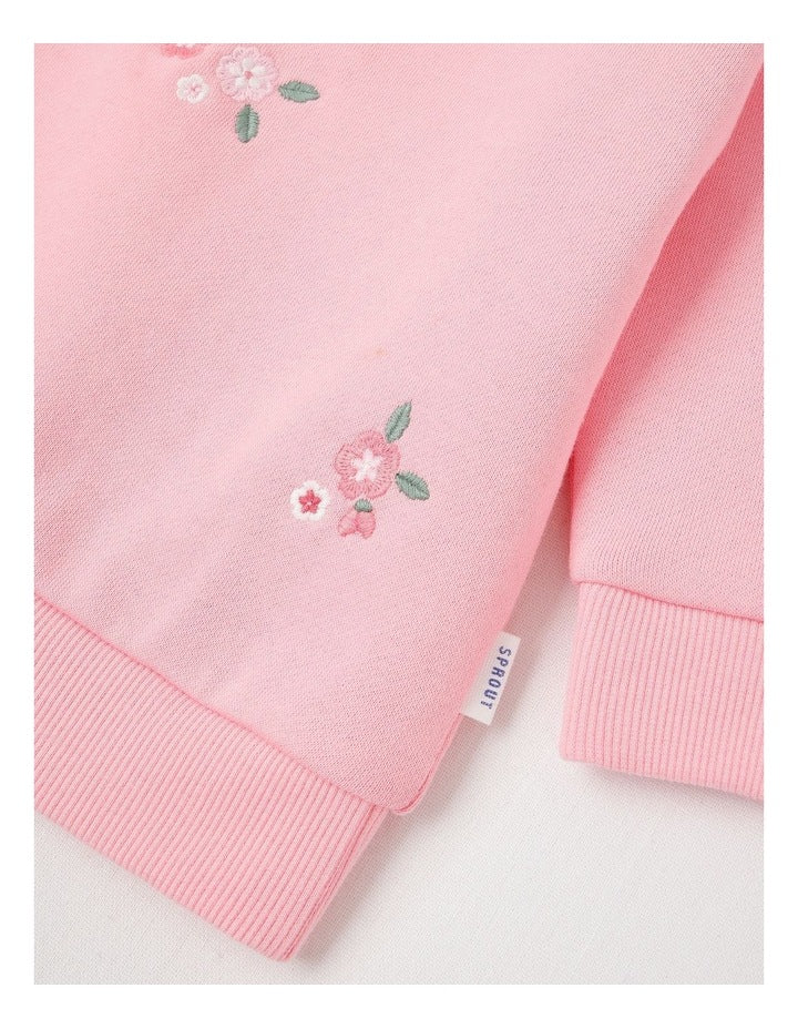 Embroidered Collar Sweat Top in Pale Pink