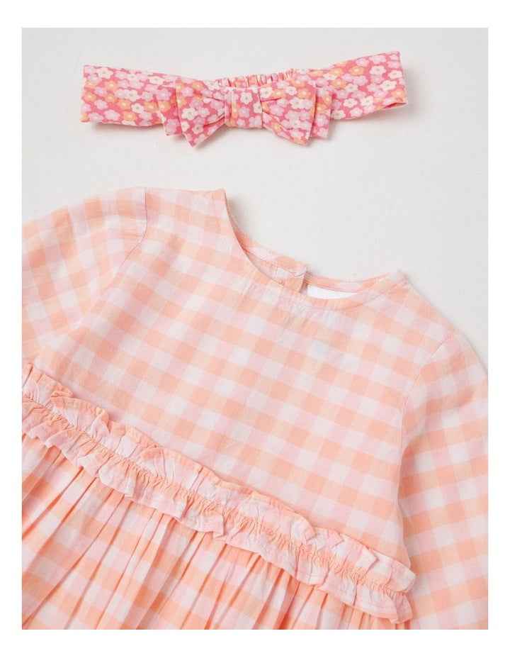 Dress, Headband Gingham Dress Set in Pale Pink