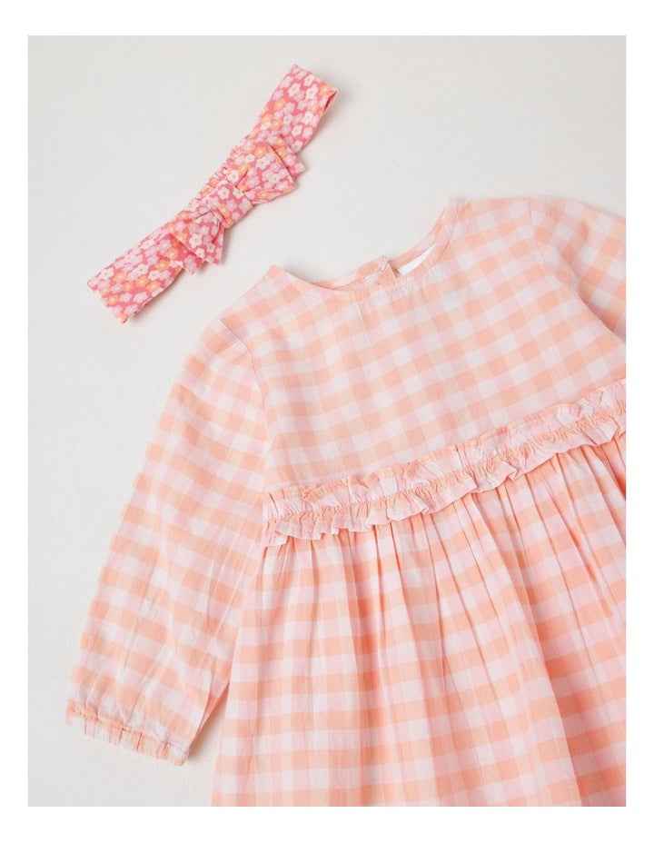 Dress, Headband Gingham Dress Set in Pale Pink