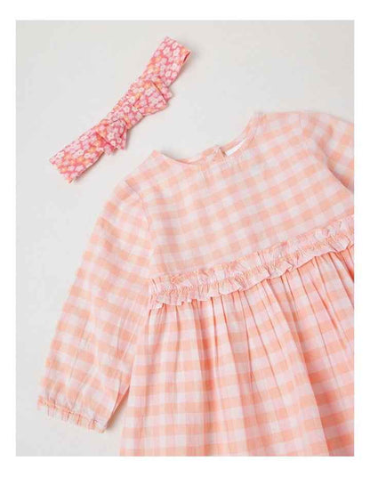 Dress, Headband Gingham Dress Set in Pale Pink