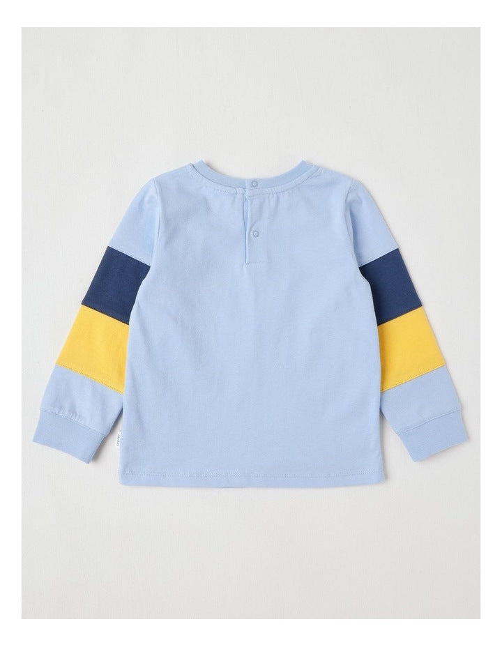 Colour Block Sleeve Jungle T/Shirt in Bluestone