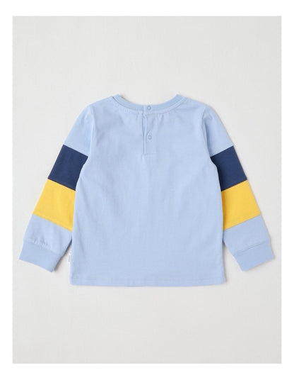 Colour Block Sleeve Jungle T/Shirt in Bluestone