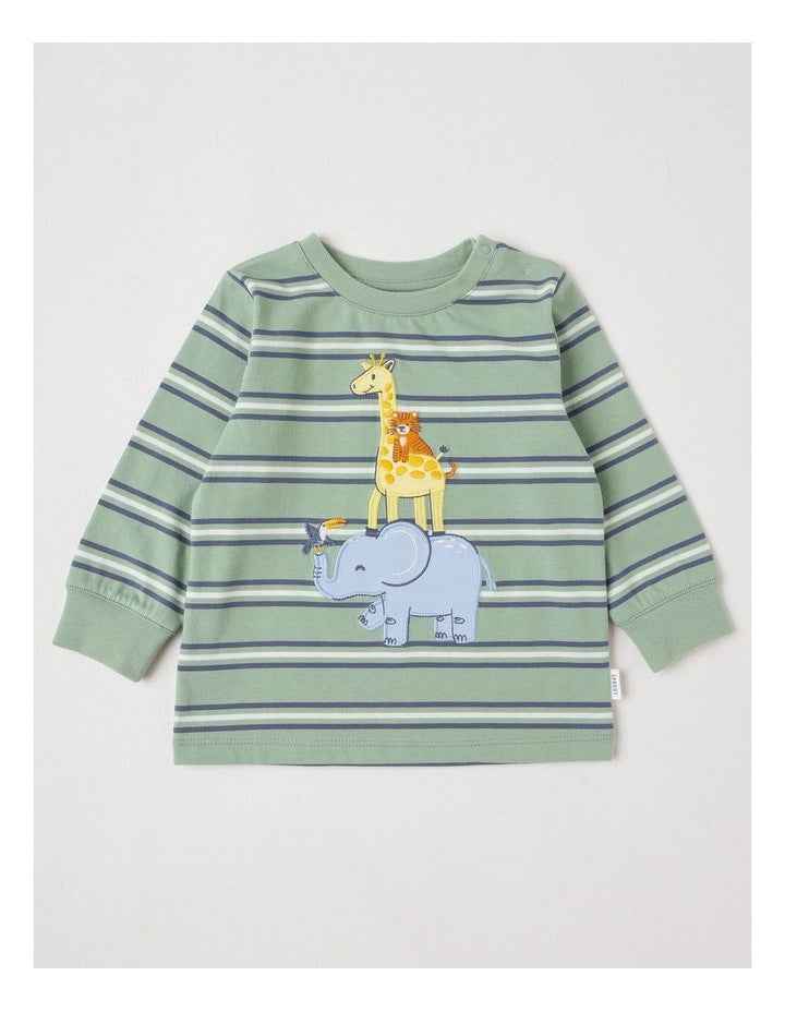 Yarndye Stripe Animal Stack T/Shirt in Green