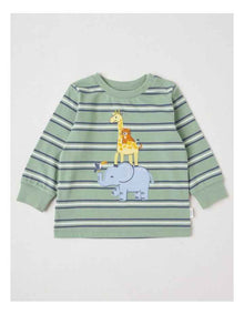 Yarndye Stripe Animal Stack T/Shirt in Green