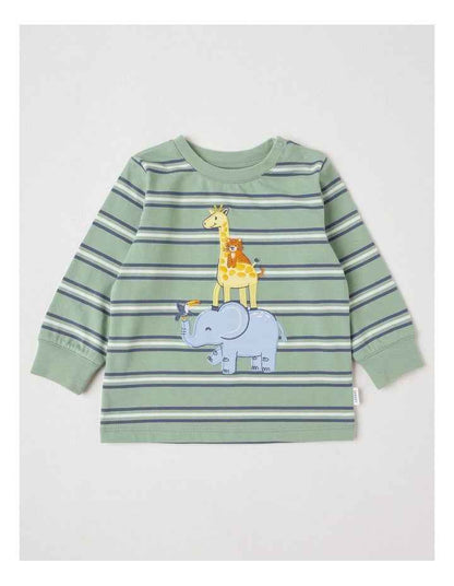 Yarndye Stripe Animal Stack T/Shirt in Green