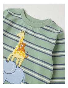 Yarndye Stripe Animal Stack T/Shirt in Green