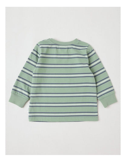 Yarndye Stripe Animal Stack T/Shirt in Green