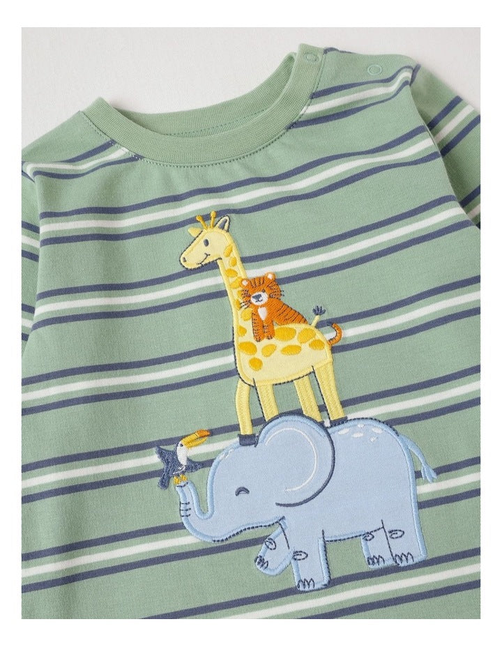 Yarndye Stripe Animal Stack T/Shirt in Green