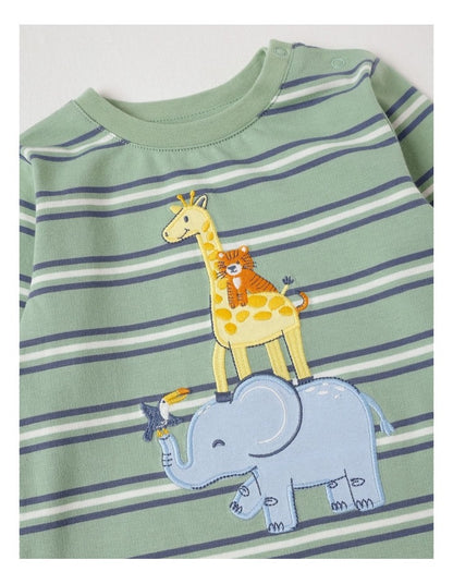 Yarndye Stripe Animal Stack T/Shirt in Green