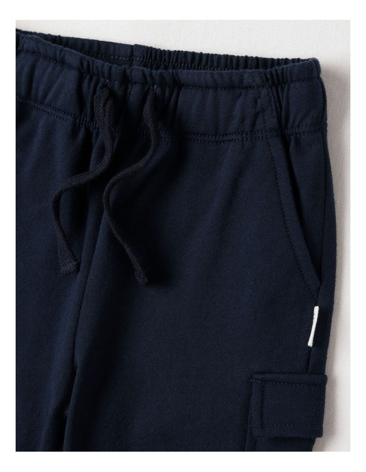 Fleece Cargo Trackpants in Navy