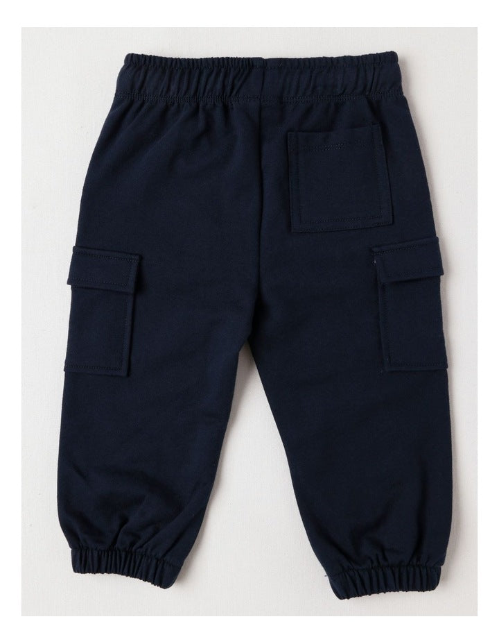 Fleece Cargo Trackpants in Navy