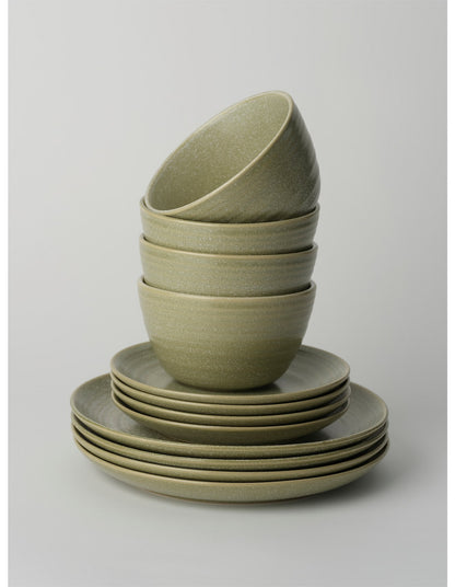 Fernleigh 12 Piece Stoneware Dinner Set Green Speckle