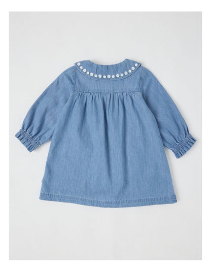 Denim Embroidery 2 Pocket Dress in Dusty Blue