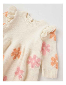 Chenille Flower Dress in Cream