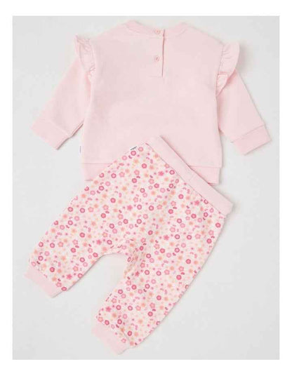 Crew Neck Frill Dino Tracksuit Set in Blush
