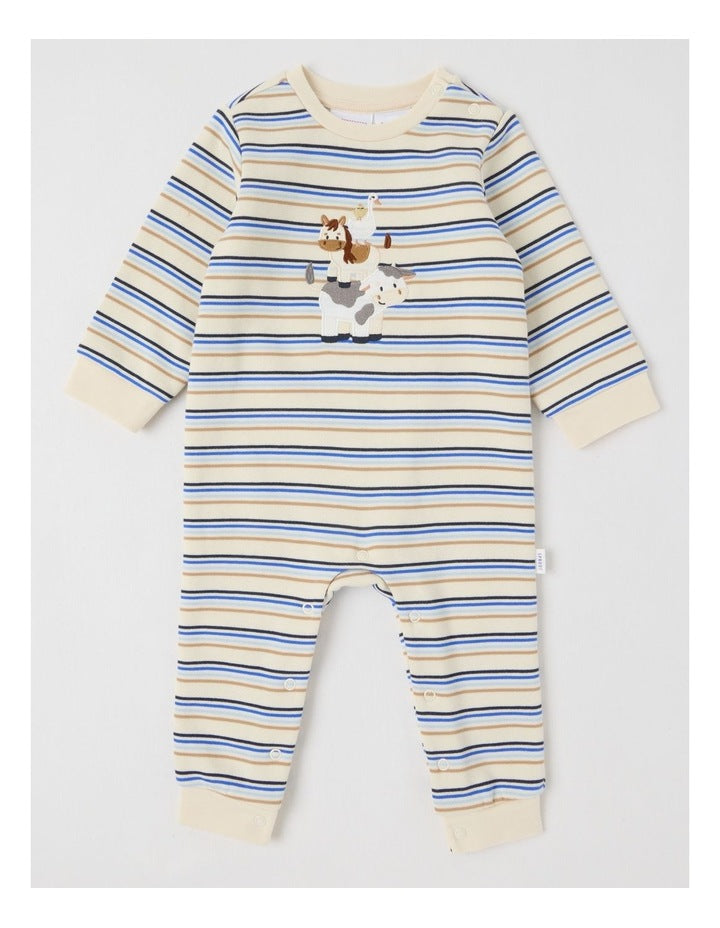 Farm Animal Stack Fleece Coverall in Bone