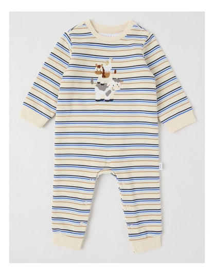 Farm Animal Stack Fleece Coverall in Bone