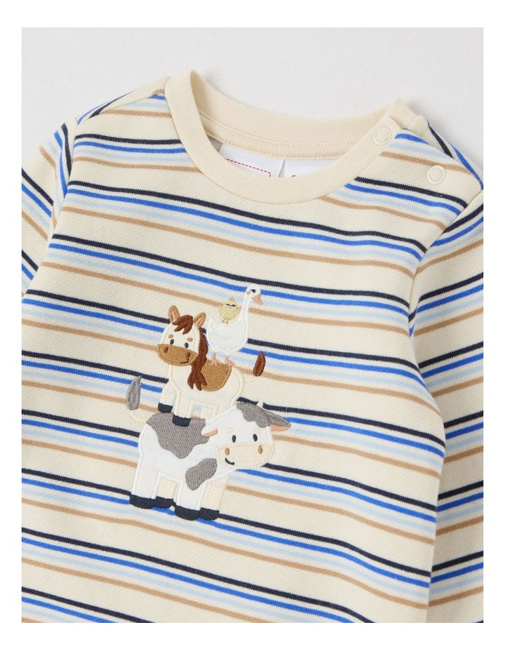 Farm Animal Stack Fleece Coverall in Bone