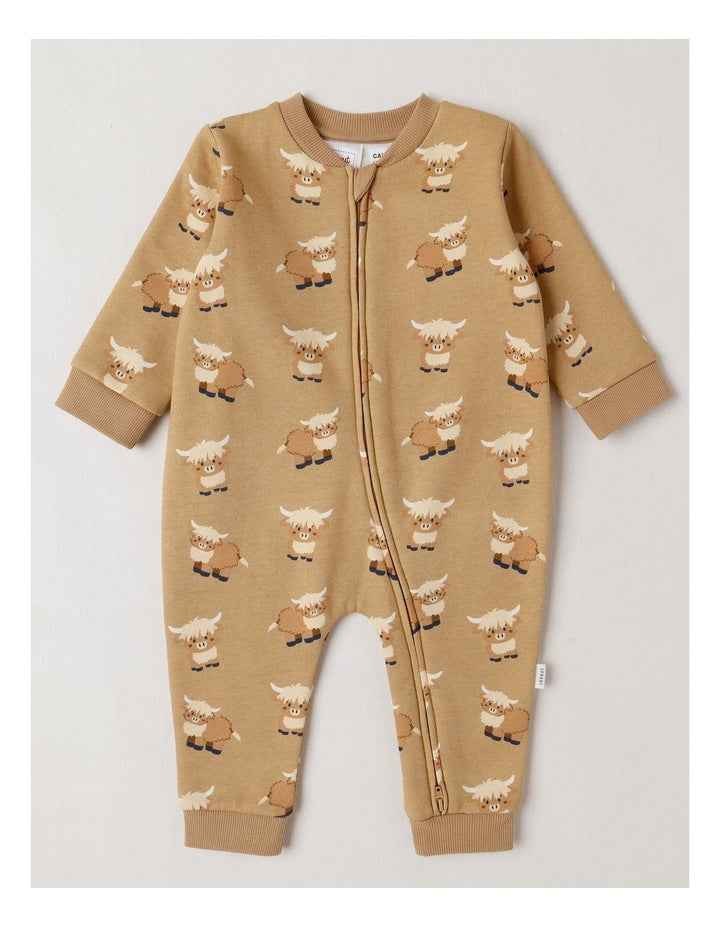 Fleece Farmyard Zip Coverall in Tan