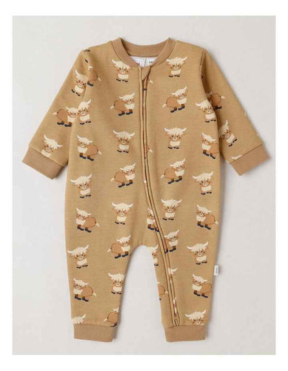 Fleece Farmyard Zip Coverall in Tan
