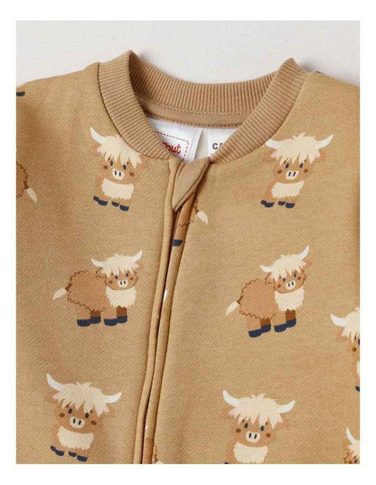 Fleece Farmyard Zip Coverall in Tan