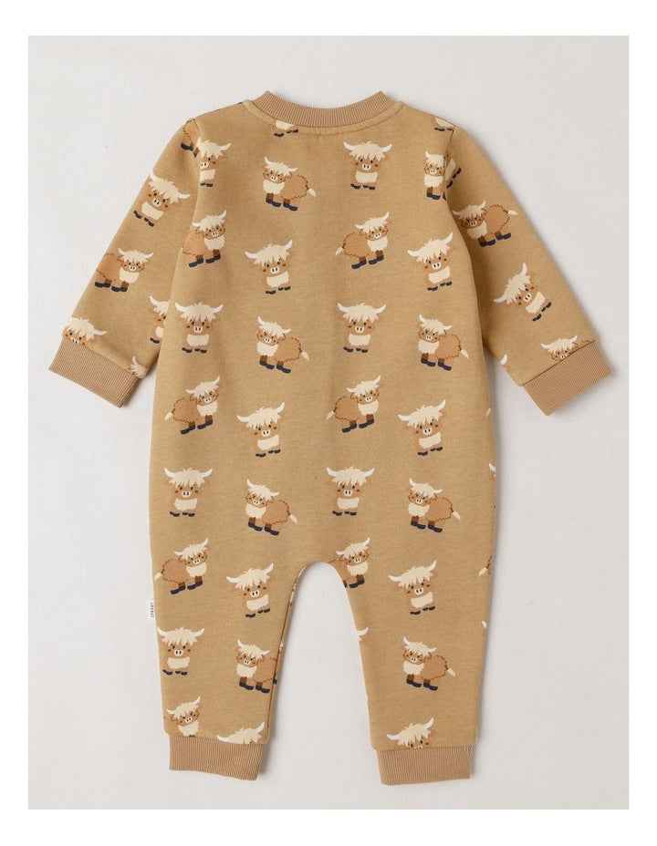 Fleece Farmyard Zip Coverall in Tan