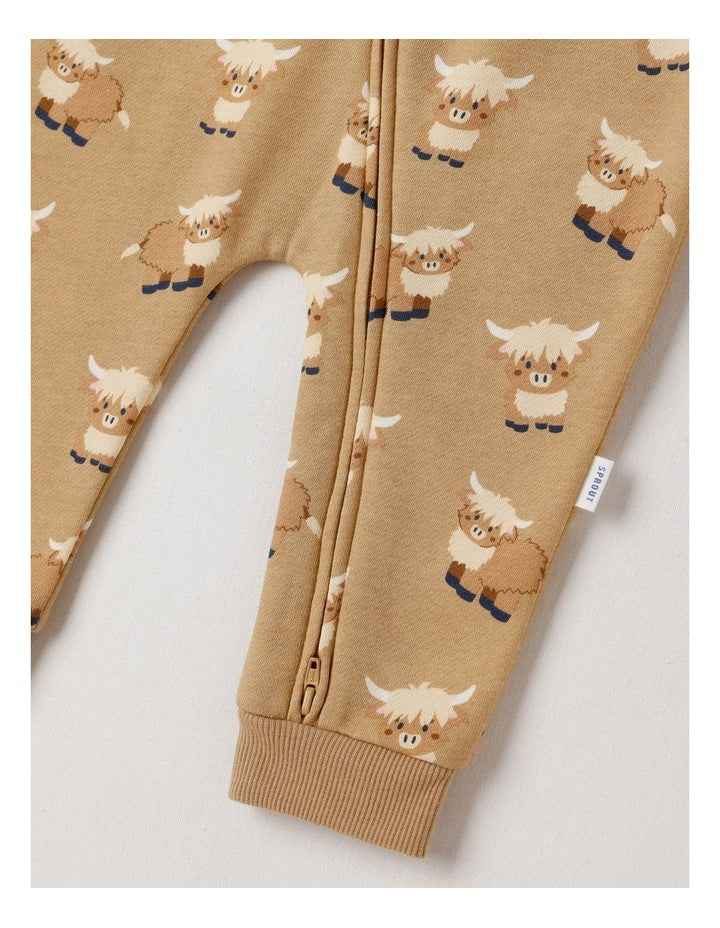 Fleece Farmyard Zip Coverall in Tan