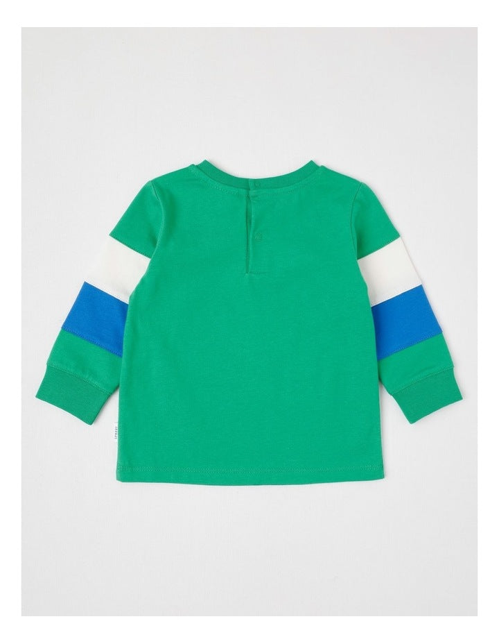 Colour Block Sleeve Barnyard T/Shirt in Bright Green