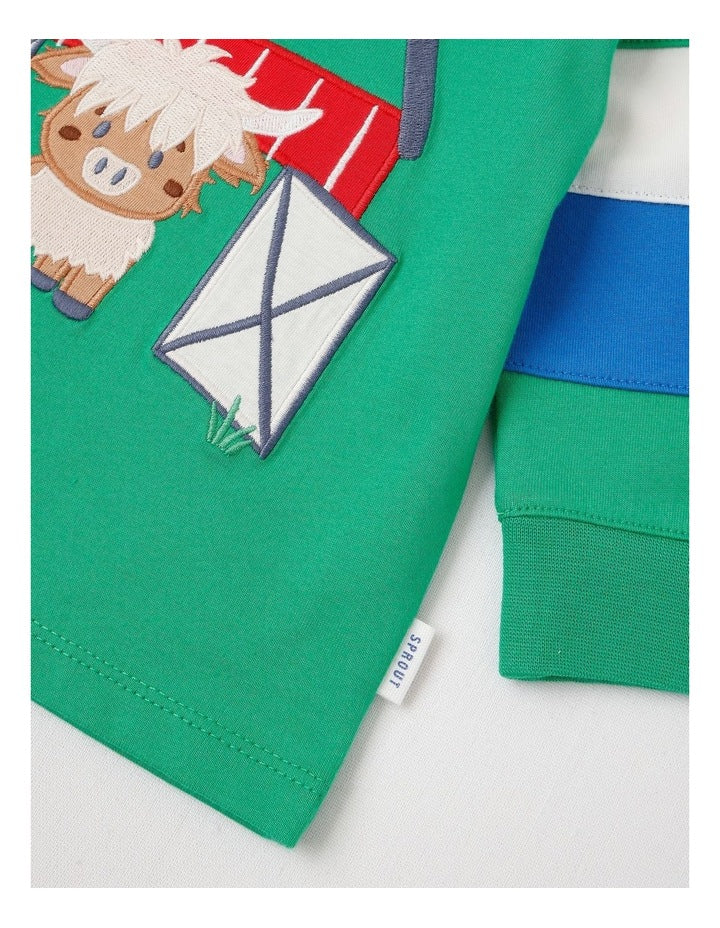 Colour Block Sleeve Barnyard T/Shirt in Bright Green