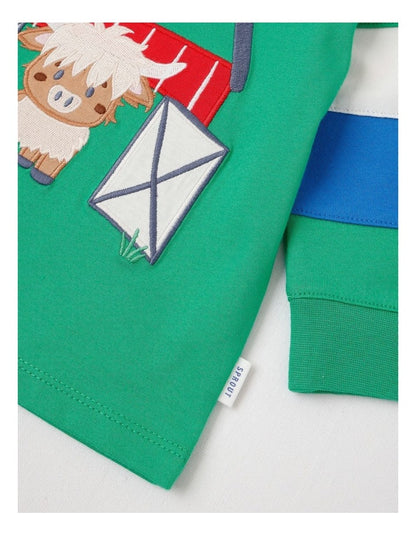 Colour Block Sleeve Barnyard T/Shirt in Bright Green