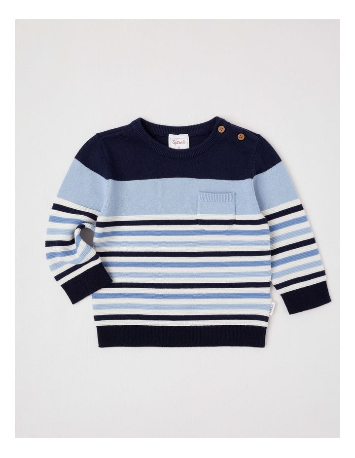 Colour Block Pocket Jumper in Bluestone