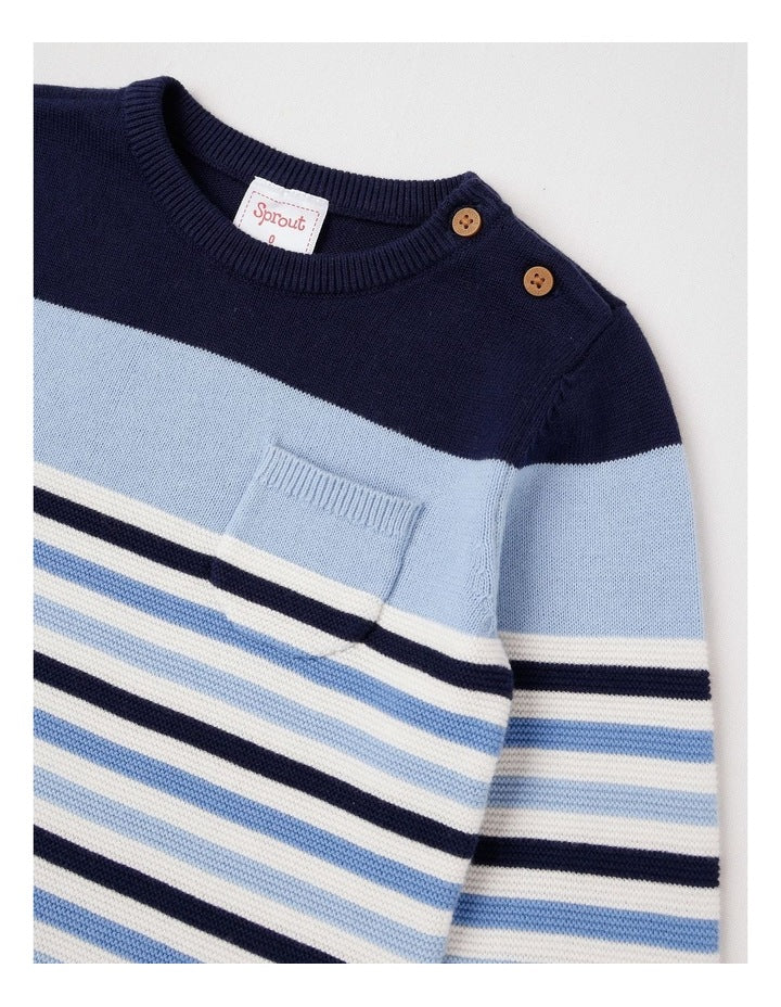 Colour Block Pocket Jumper in Bluestone