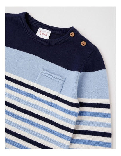 Colour Block Pocket Jumper in Bluestone