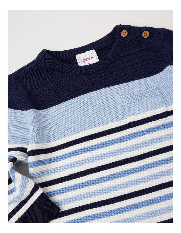 Colour Block Pocket Jumper in Bluestone