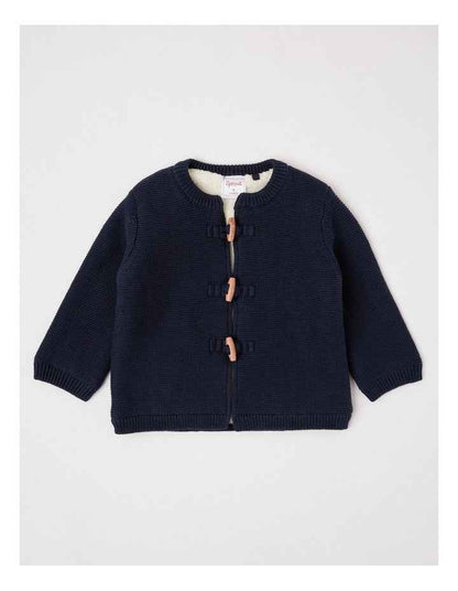 Sherpa Lined Toggle Cardigan in Navy
