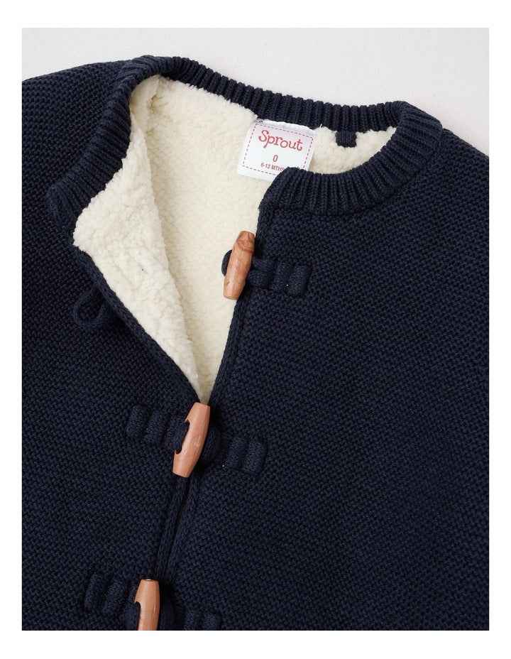 Sherpa Lined Toggle Cardigan in Navy