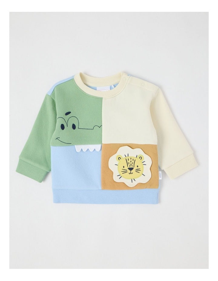 Colour Block Applique Crew Sweat Top in Assorted