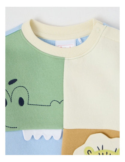 Colour Block Applique Crew Sweat Top in Assorted