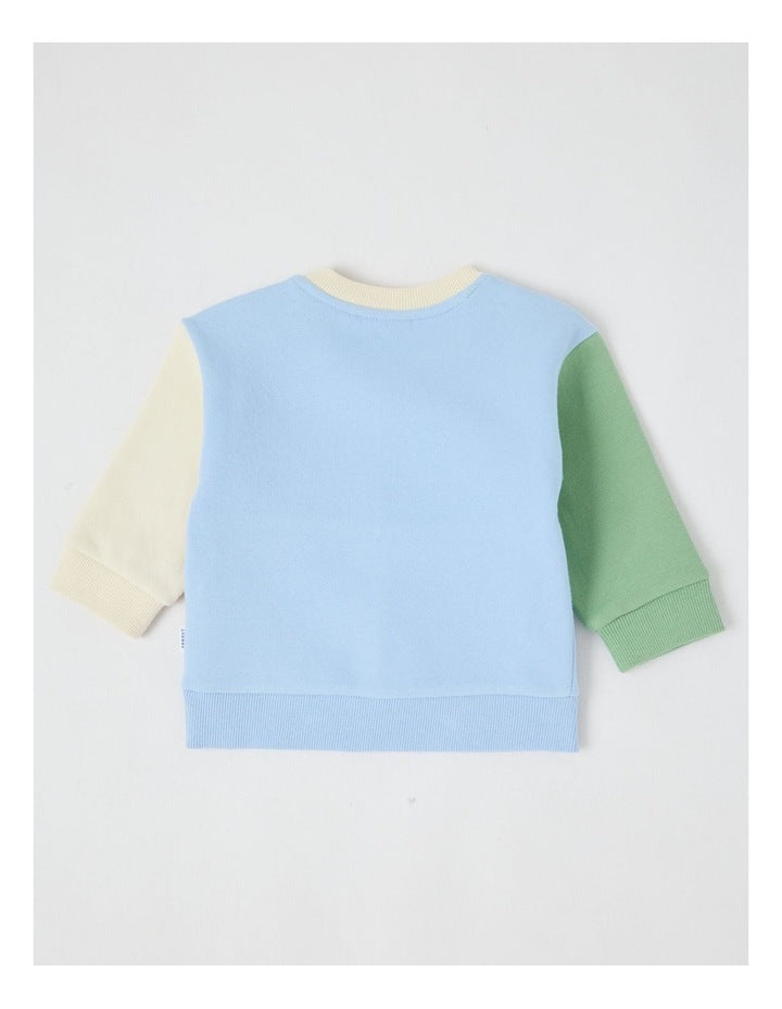 Colour Block Applique Crew Sweat Top in Assorted