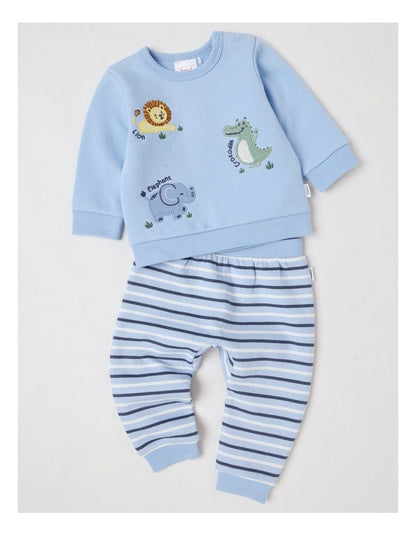Crew Neck Safari Tracksuit Set in Bluestone