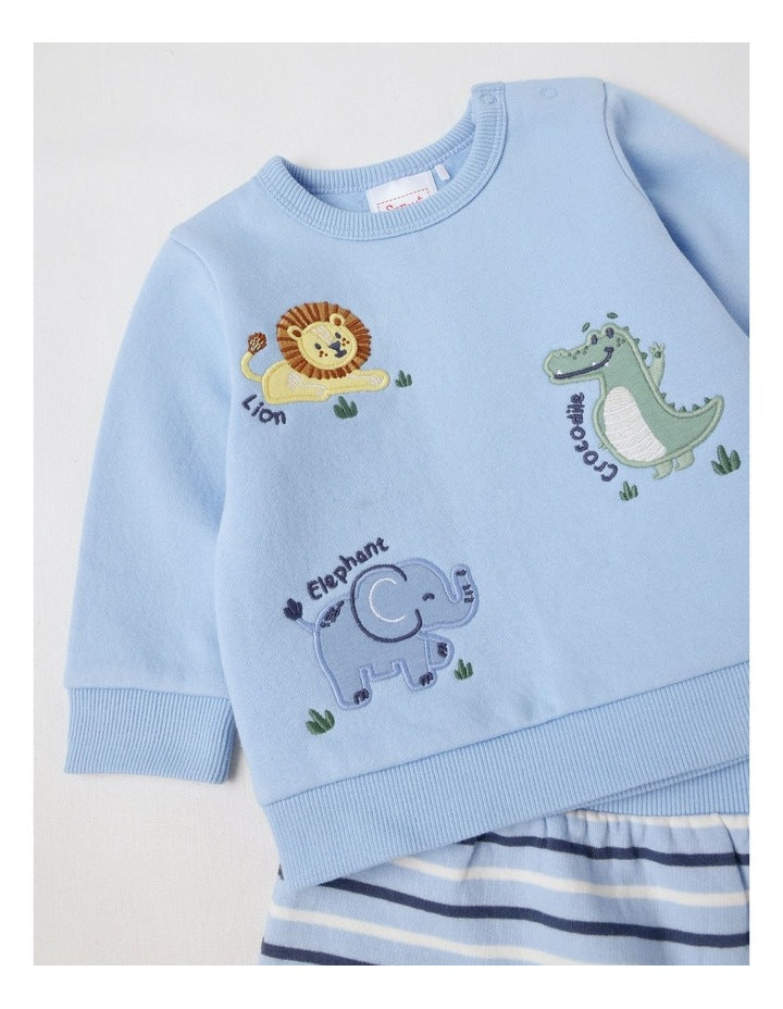 Crew Neck Safari Tracksuit Set in Bluestone